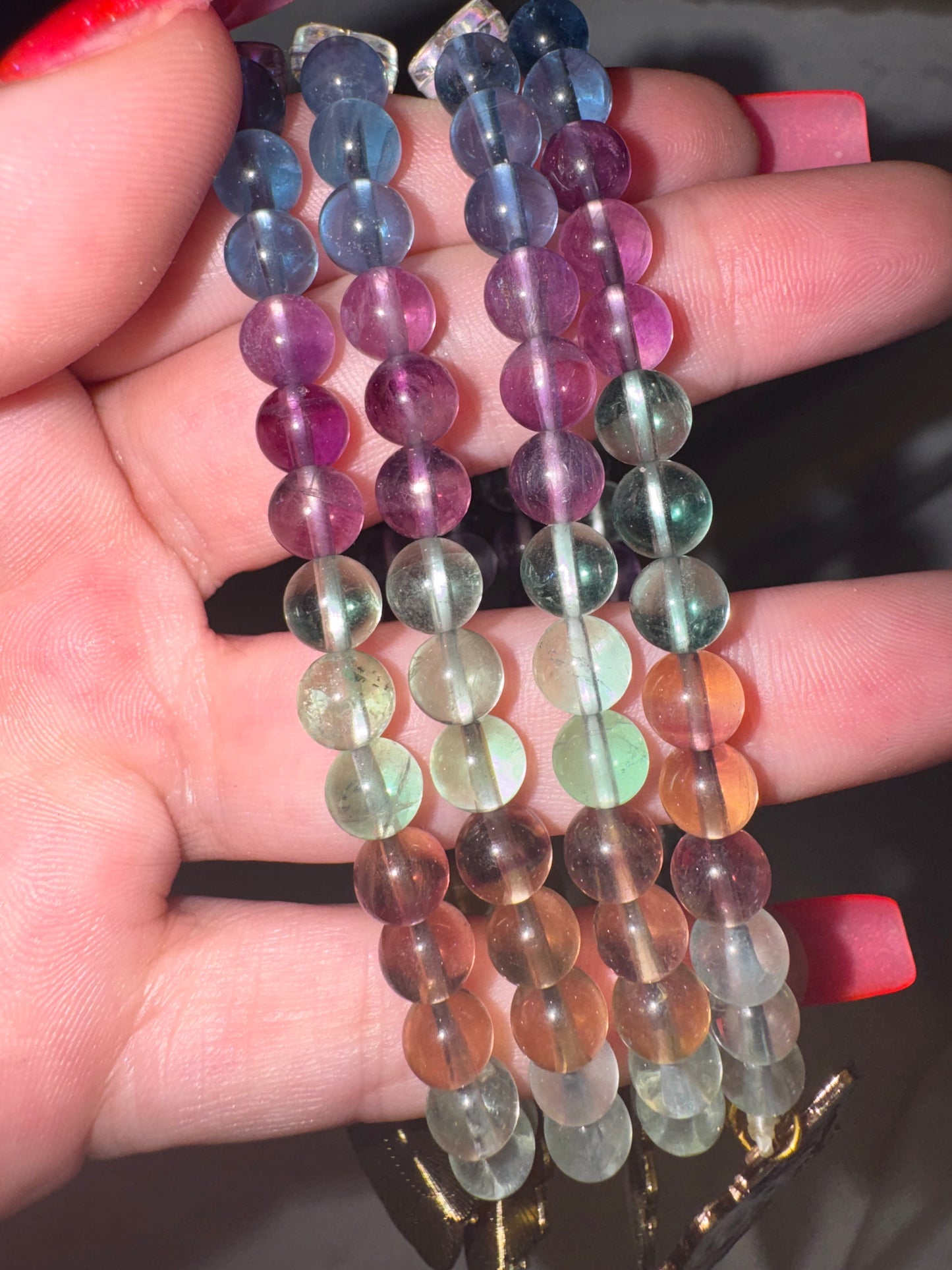 Fluorite Multicolored AAA 6mm Bracelet with Hello Kitty Halloween Charm