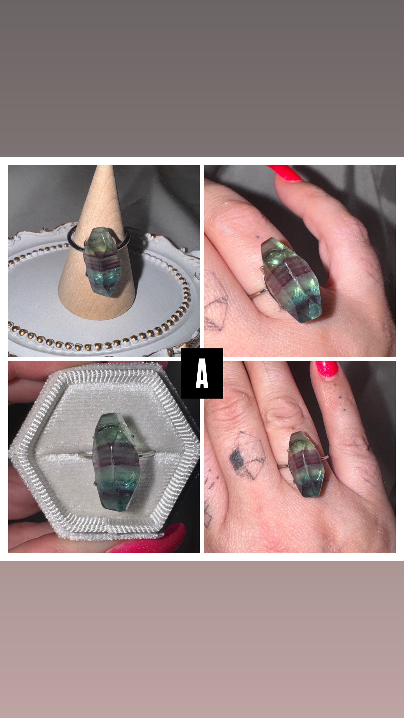 Fluorite AAA Freeform 925 Adjustable Ring