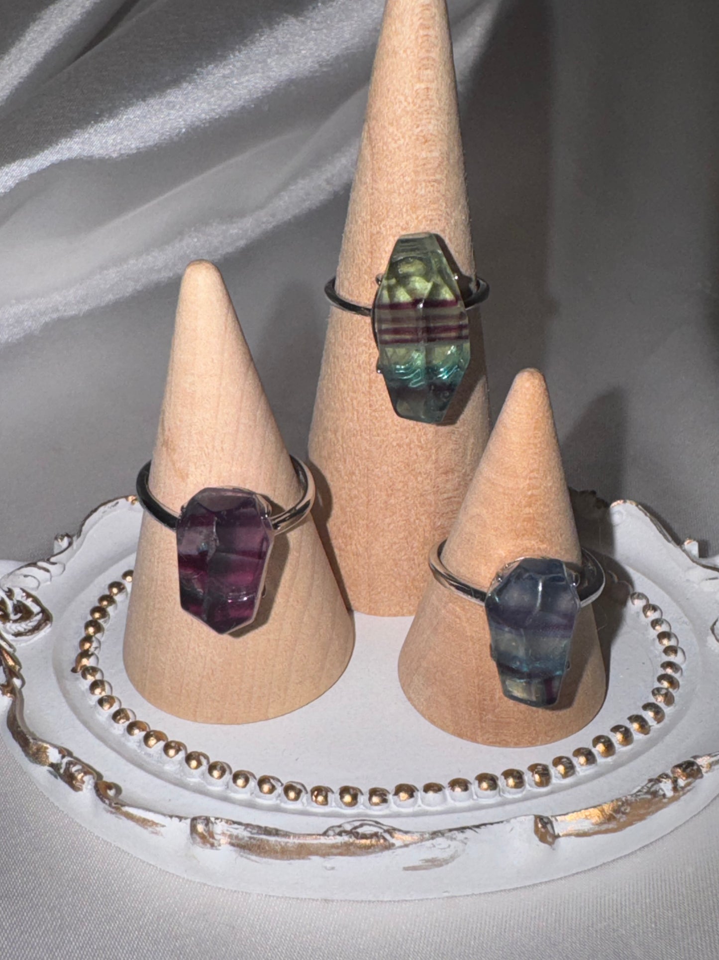 Fluorite AAA Freeform 925 Adjustable Ring