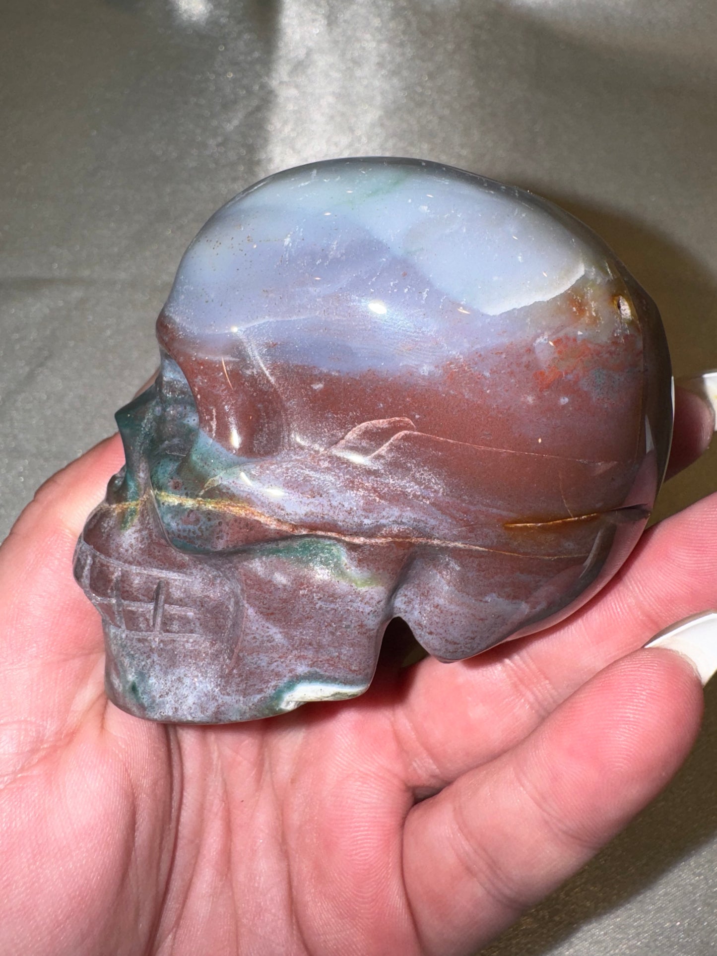 Ocean Jasper AAA Medium Skull with Unique Hatchet Marking