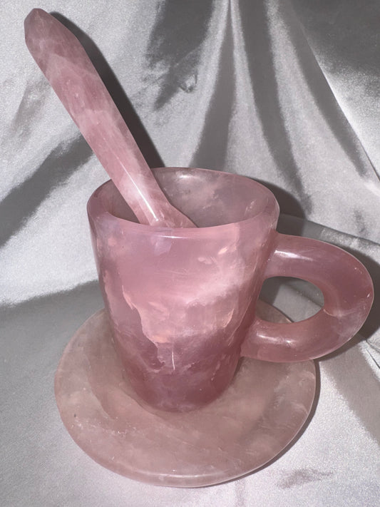 Rose Quartz AAA XL Mug, Spoon, Plate Set