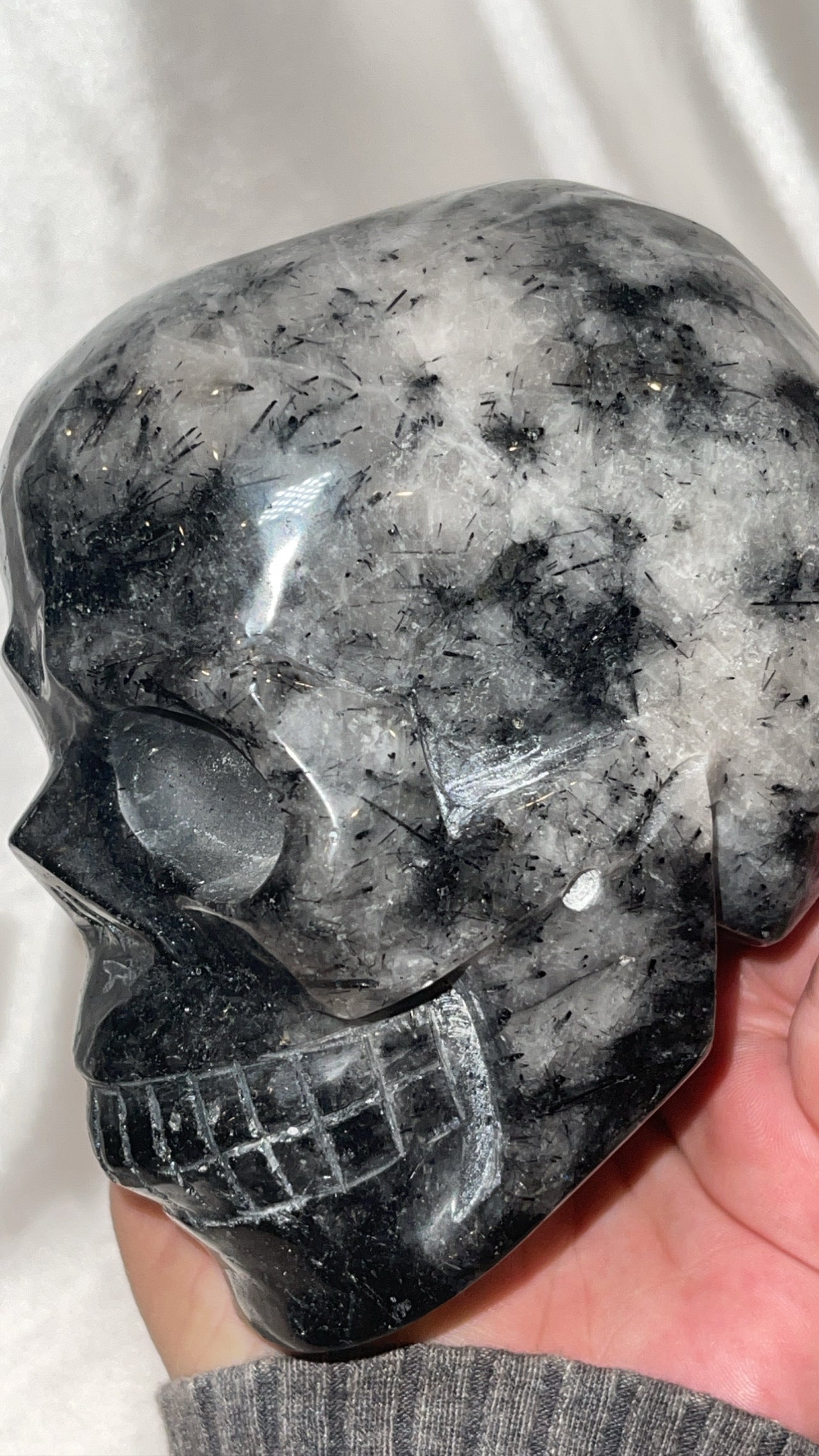 Black Tourmaline Rutilated Quartz XXL Skull