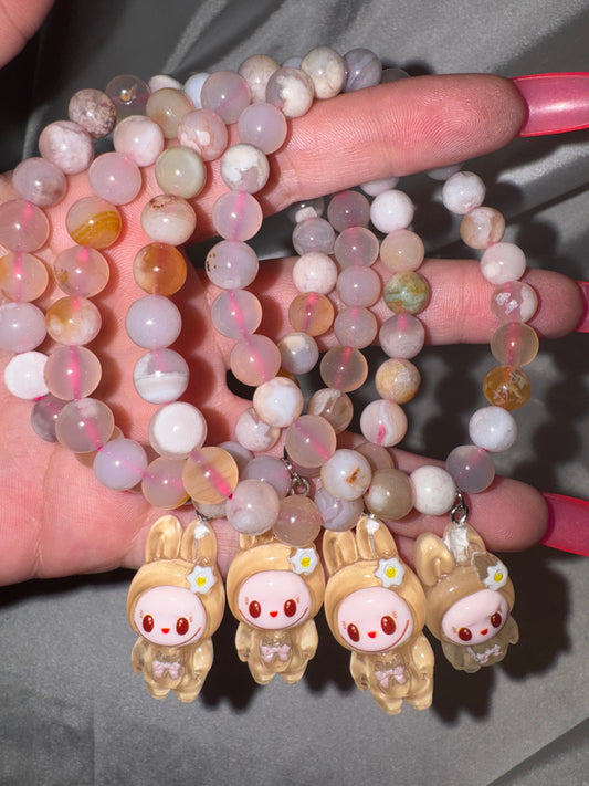 Flower Agate 8mm Labubu Bracelet