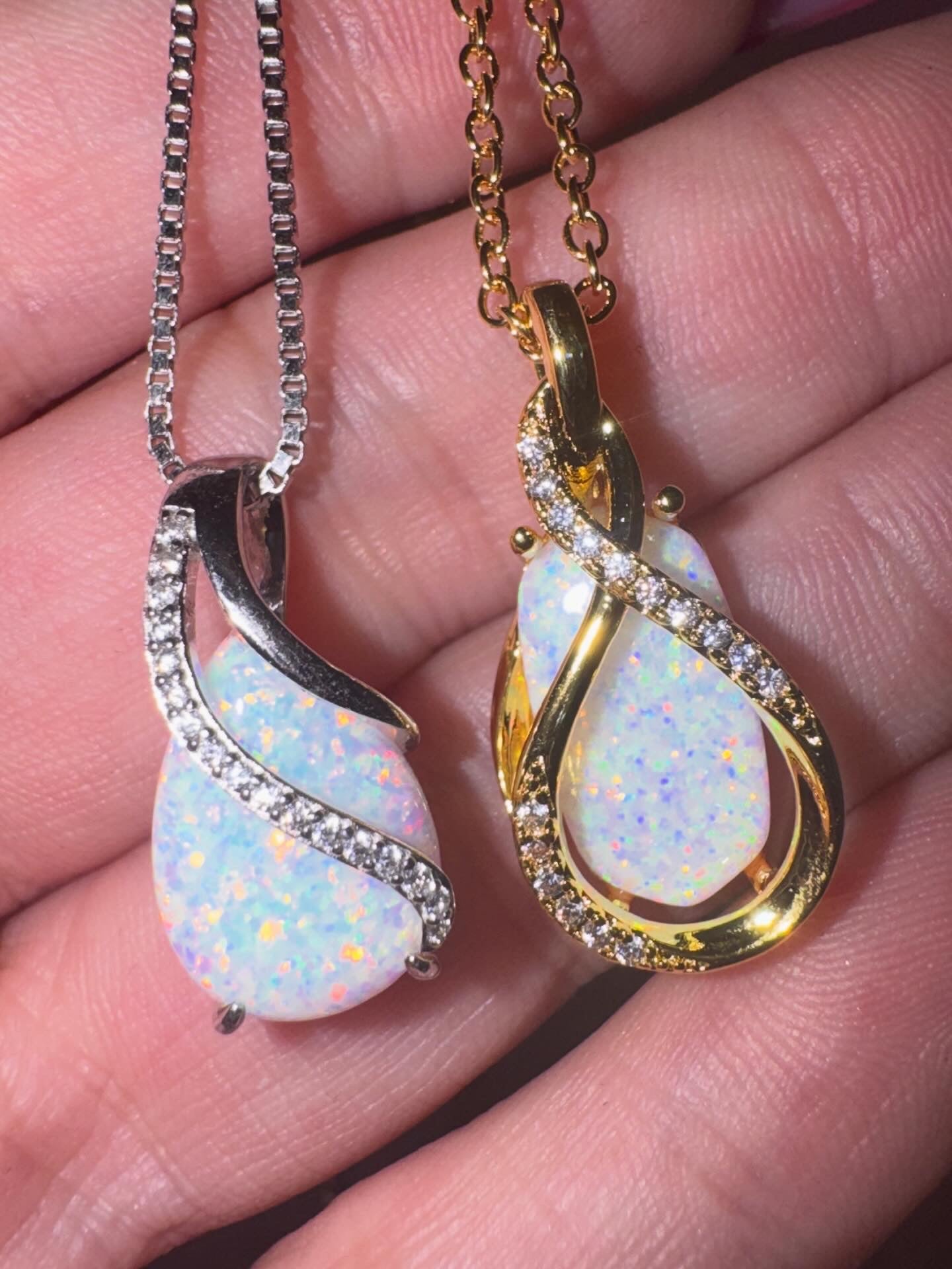 White Opal Lab Created Pendant with chain