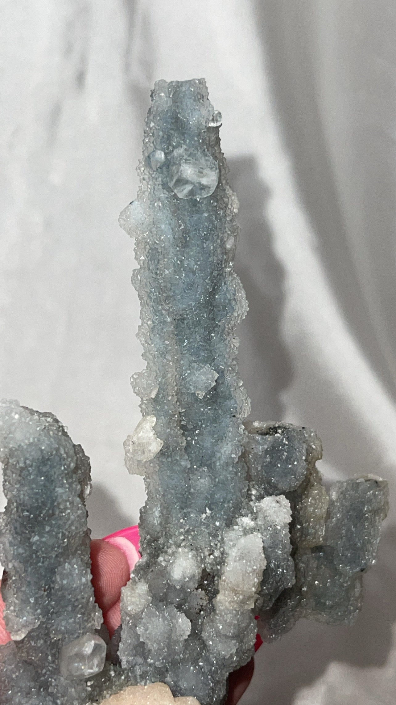 RARE Blueish Black Druzy Chalcedony Large Stalachtite cluster with Stilbite Flower and Apophyllite crystals