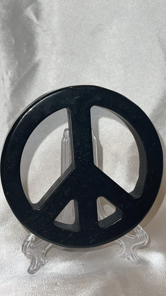 Obsidian Large Peace Sign Carving with Stand