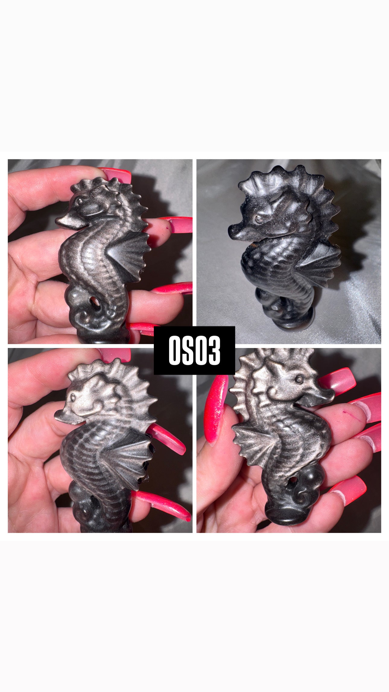 Silver Sheen Obsidian Seahorse