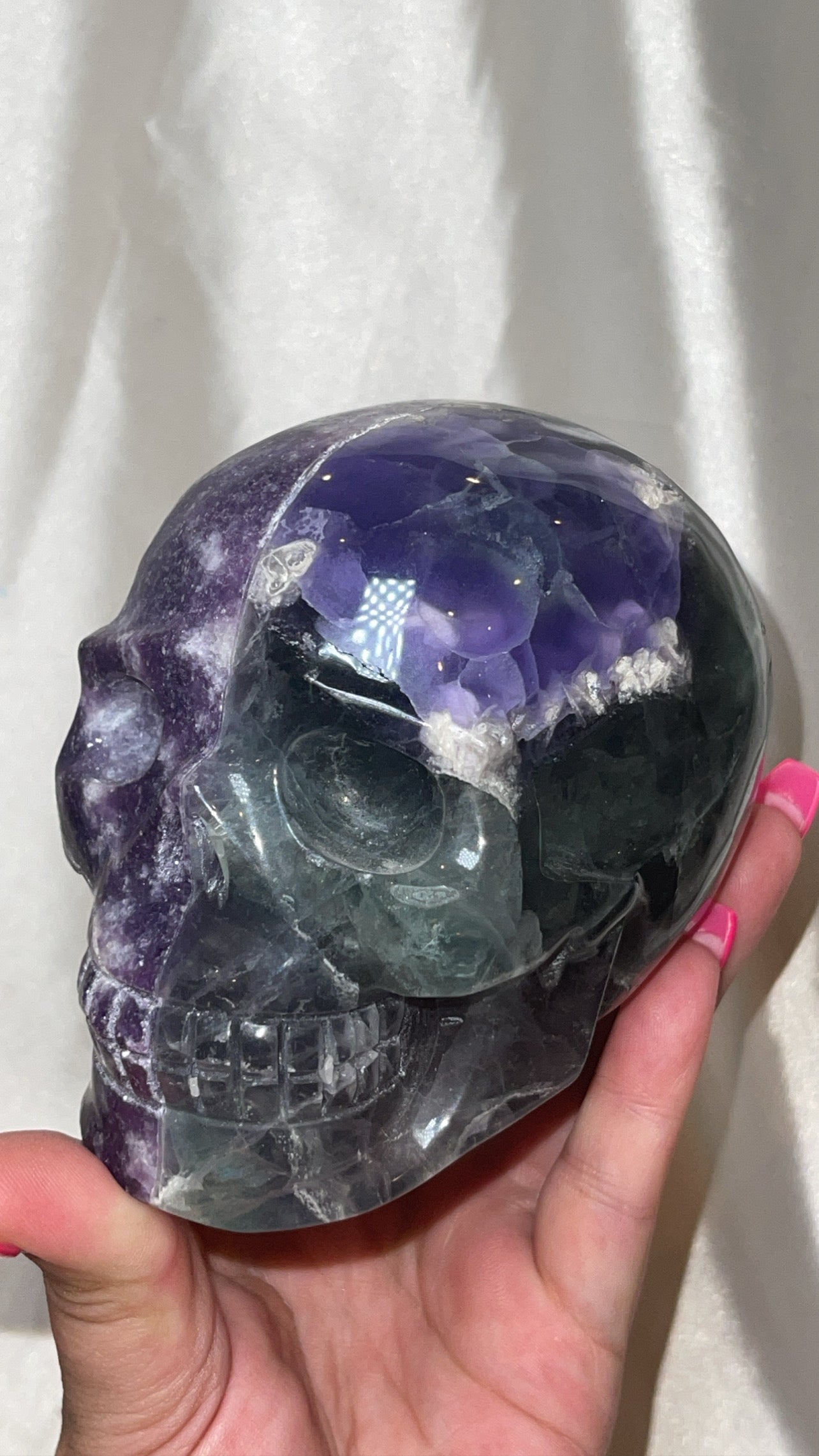 Half Lepidolite Half Fluorite XL Skull