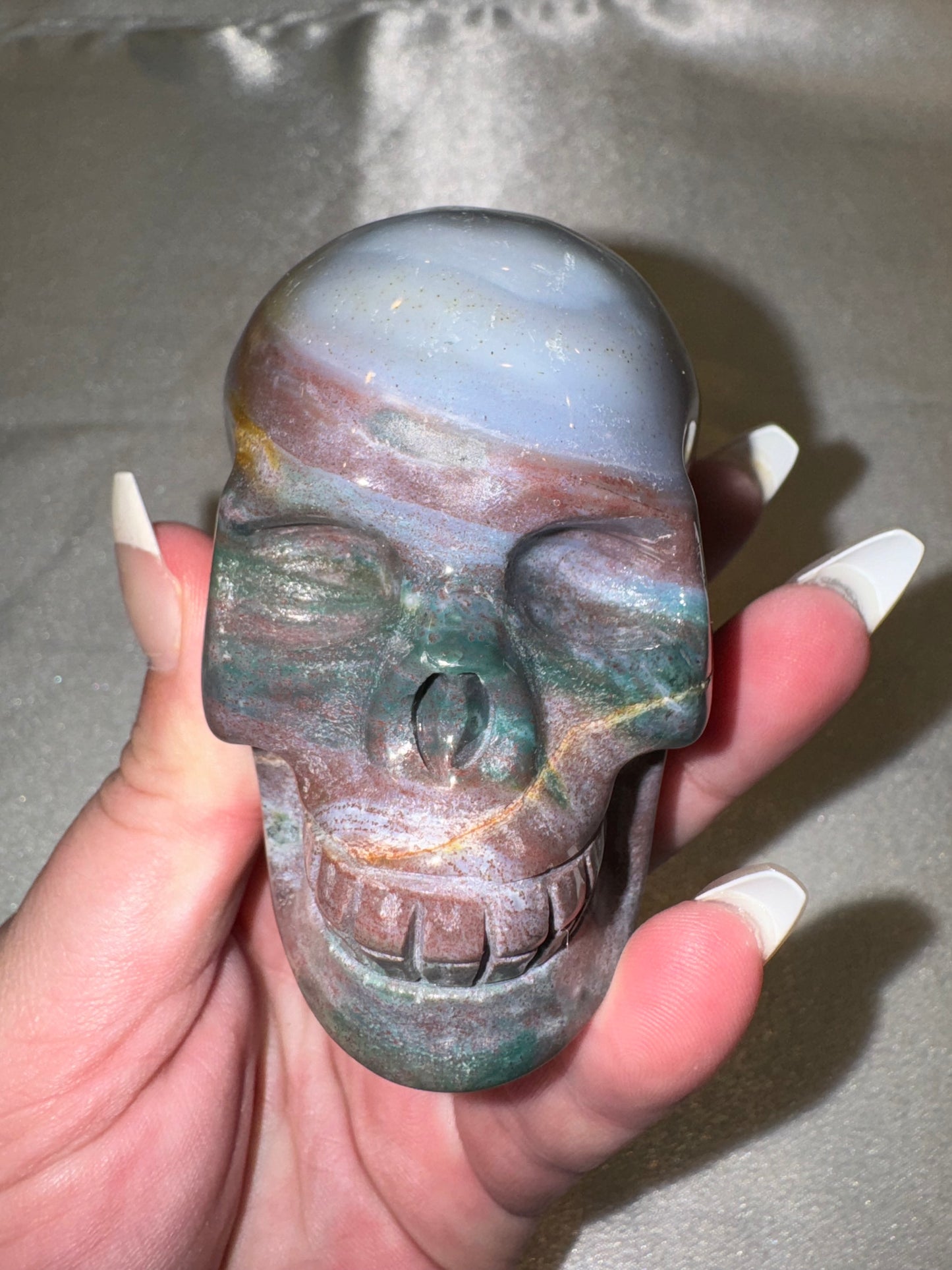 Ocean Jasper AAA Medium Skull with Unique Hatchet Marking