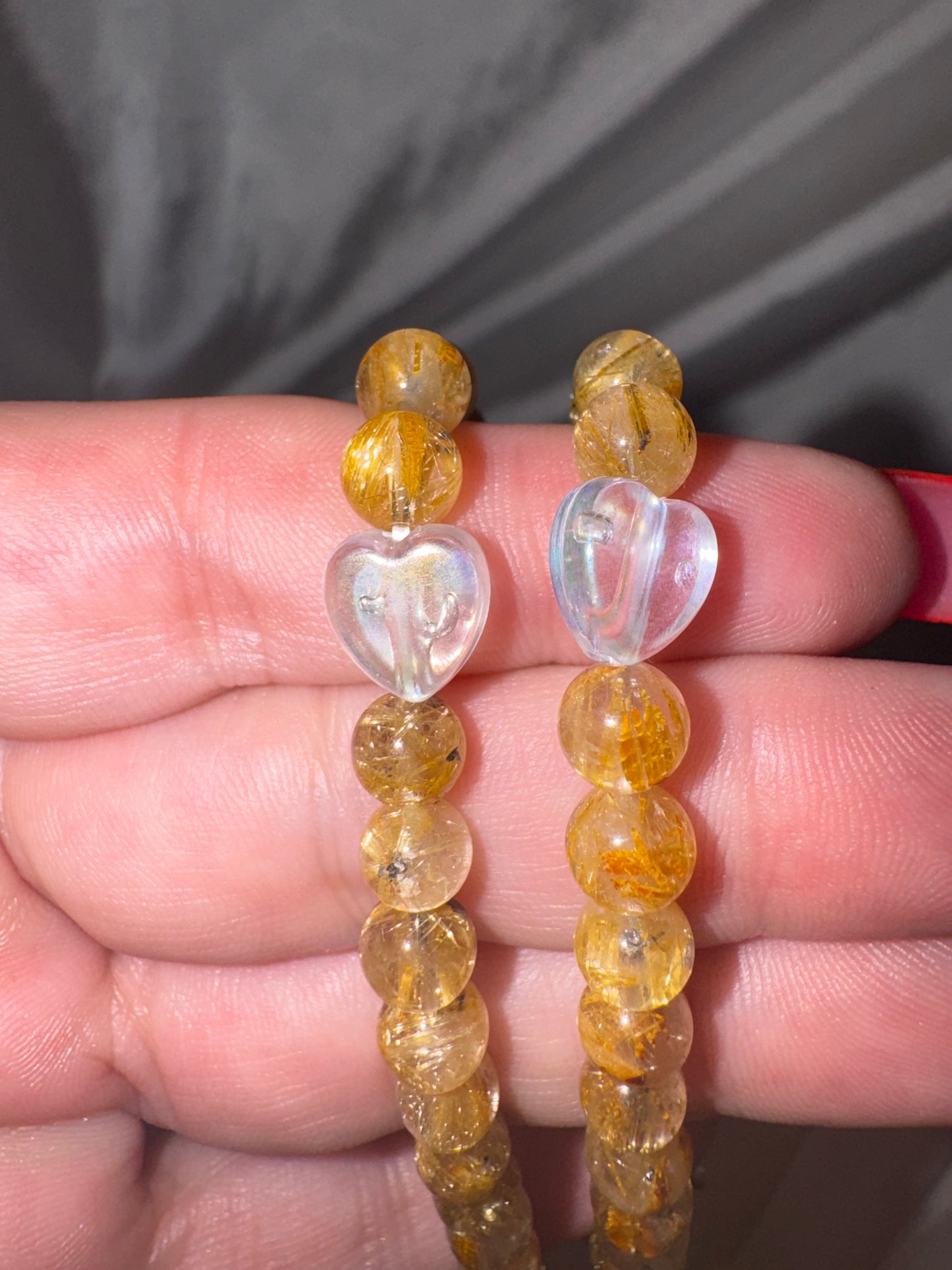 Gold Rutile Quartz AAA 6mm Bracelet with Pumpkin Moth