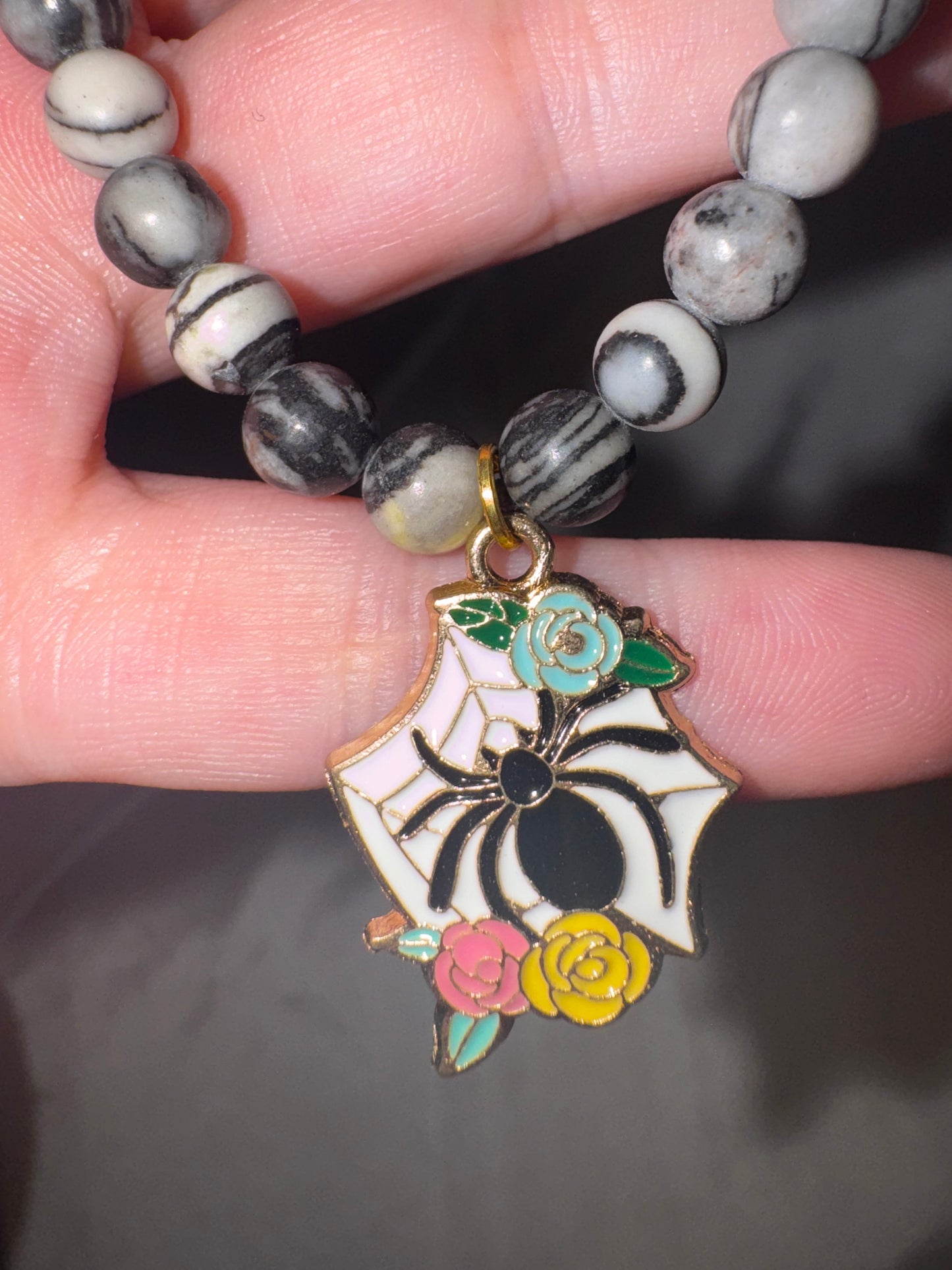 Spiderweb Jasper 6mm Bracelet with Spider Charm (last one!)