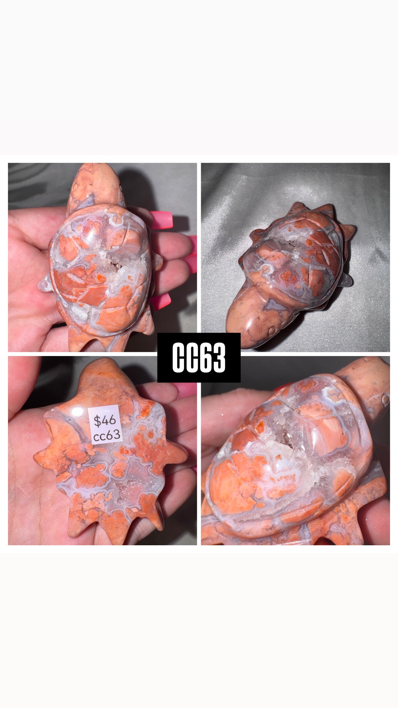 Pink “Cotton Candy” Agate Large Sea Turtle