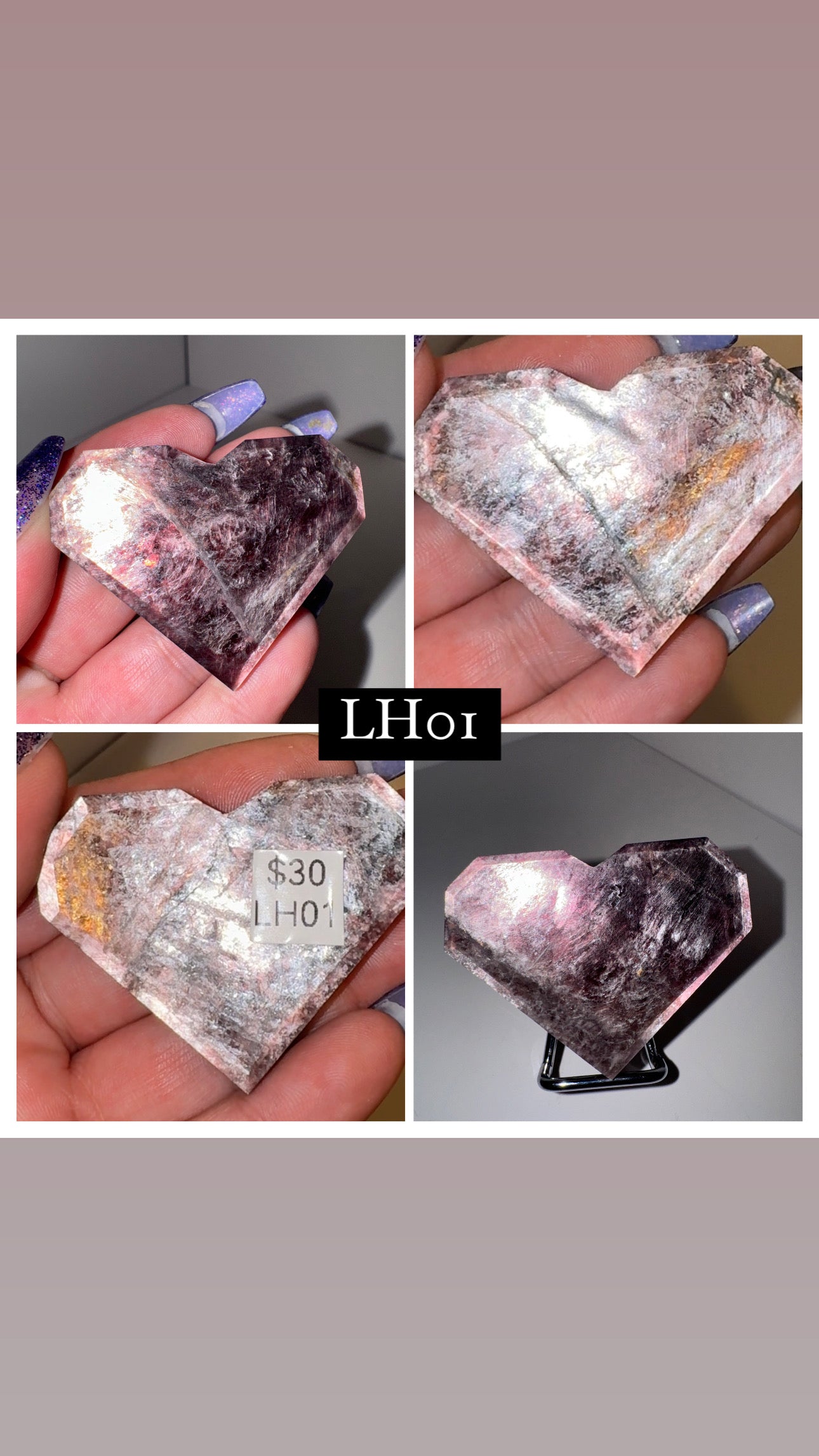 Gem Lepidolite Faceted Heart