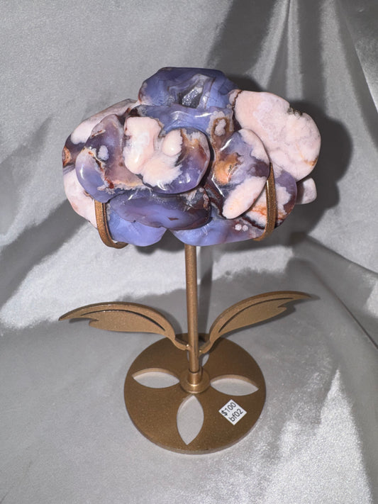 Blue Flower Agate AAA XL Flower on Stand