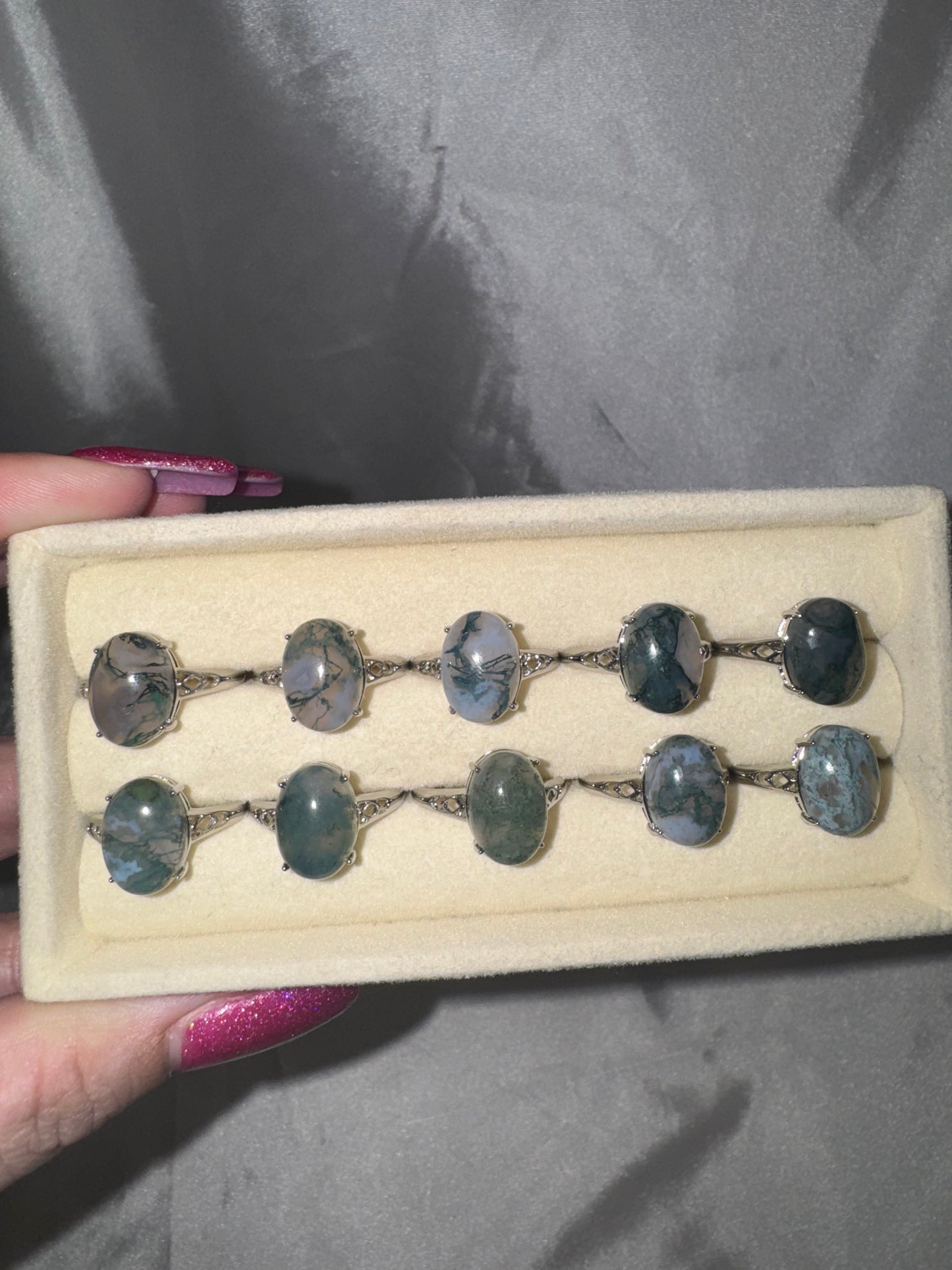 Moss Agate Adjustable Ring