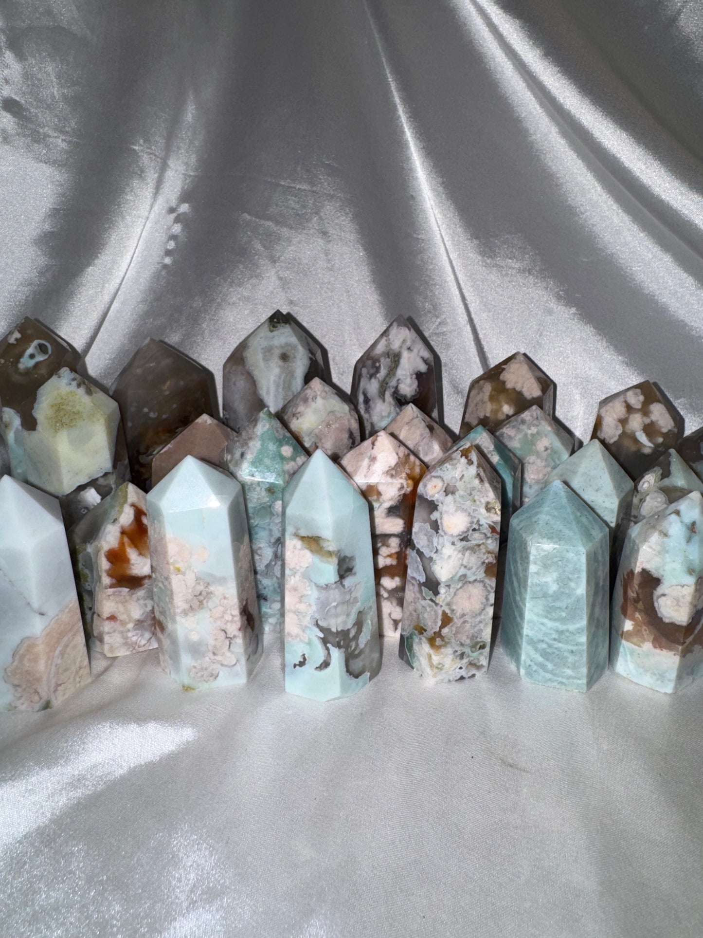 Green Flower Agate Tower