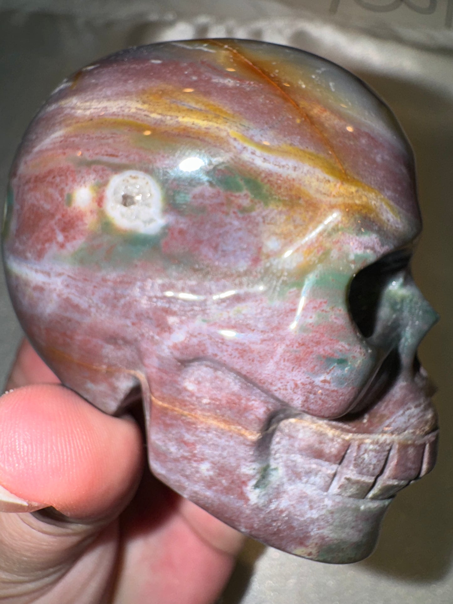 Ocean Jasper AAA Medium Skull with Unique Hatchet Marking