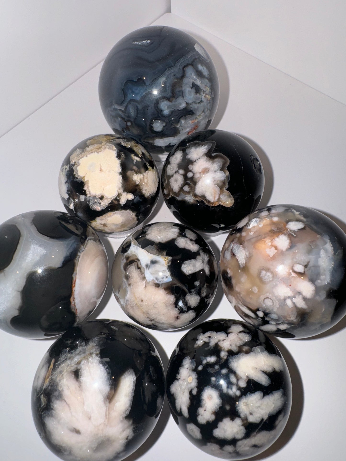 Black Flower Agate Sphere