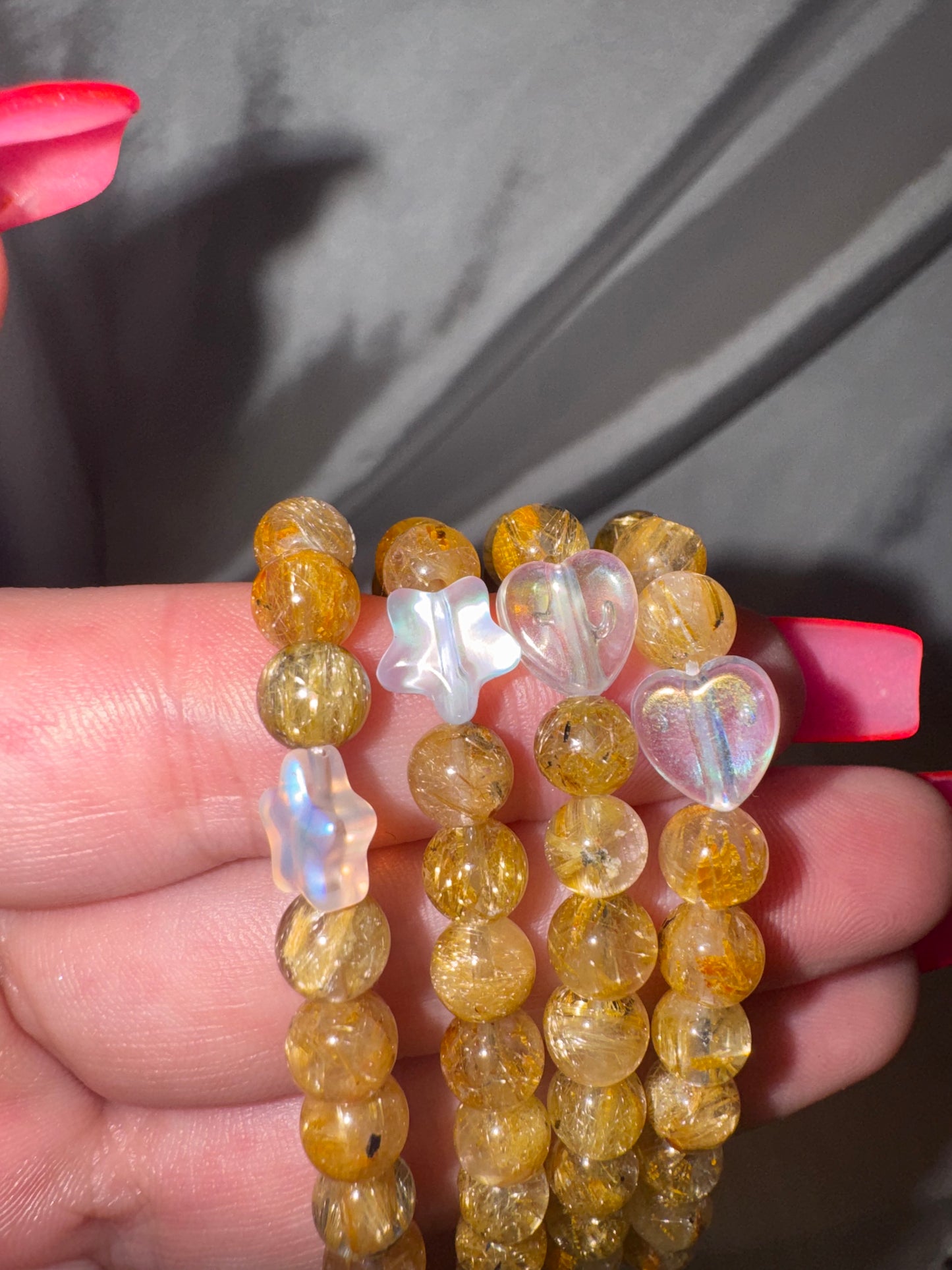 Gold Rutile Quartz AAA 6mm Bracelet with Pumpkin Moth