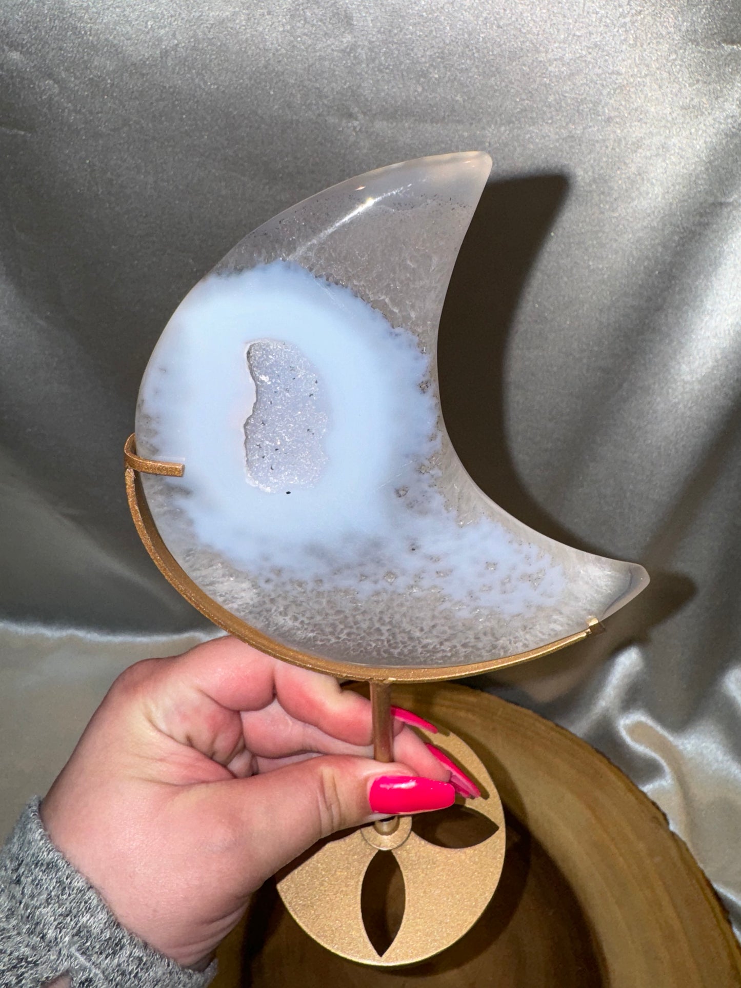 Druzy Agate Large Moon on Stand