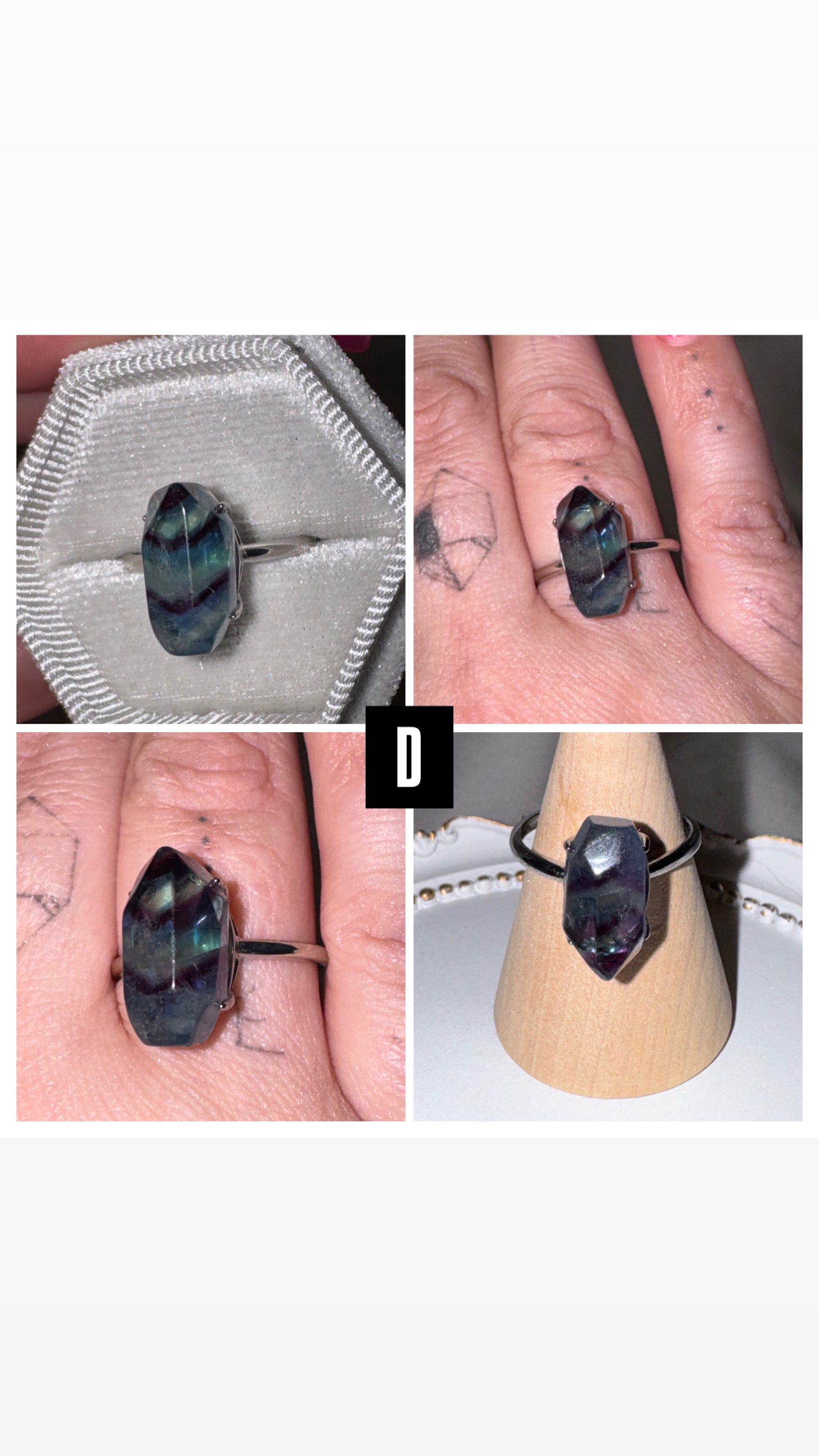 Fluorite AAA Freeform 925 Adjustable Ring