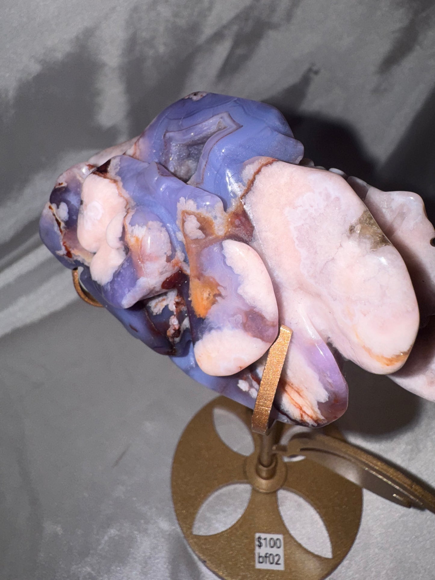 Blue Flower Agate AAA XL Flower on Stand