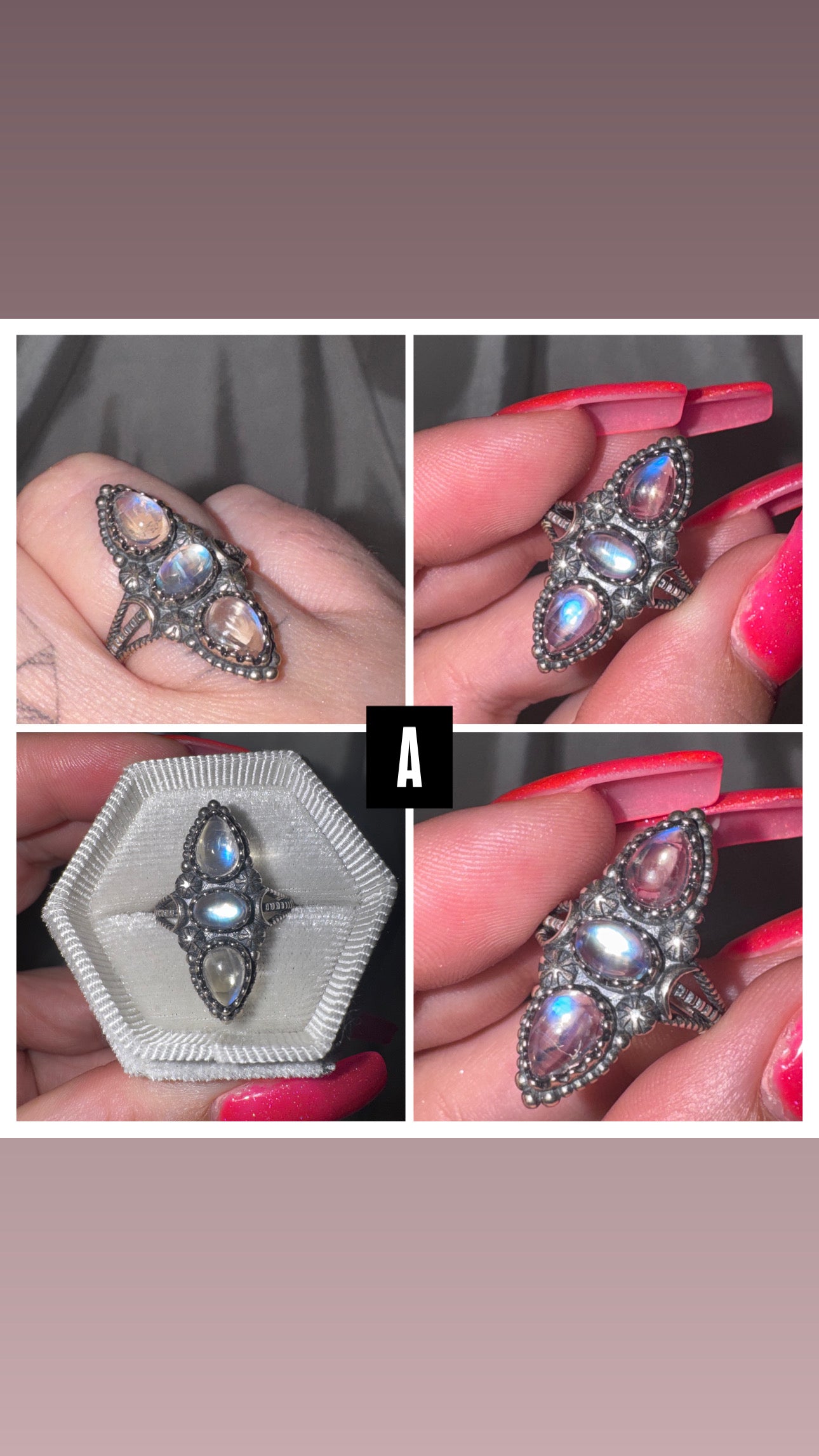 Triple Moonstone AAA 925 Adjustable Ring (last 2!)