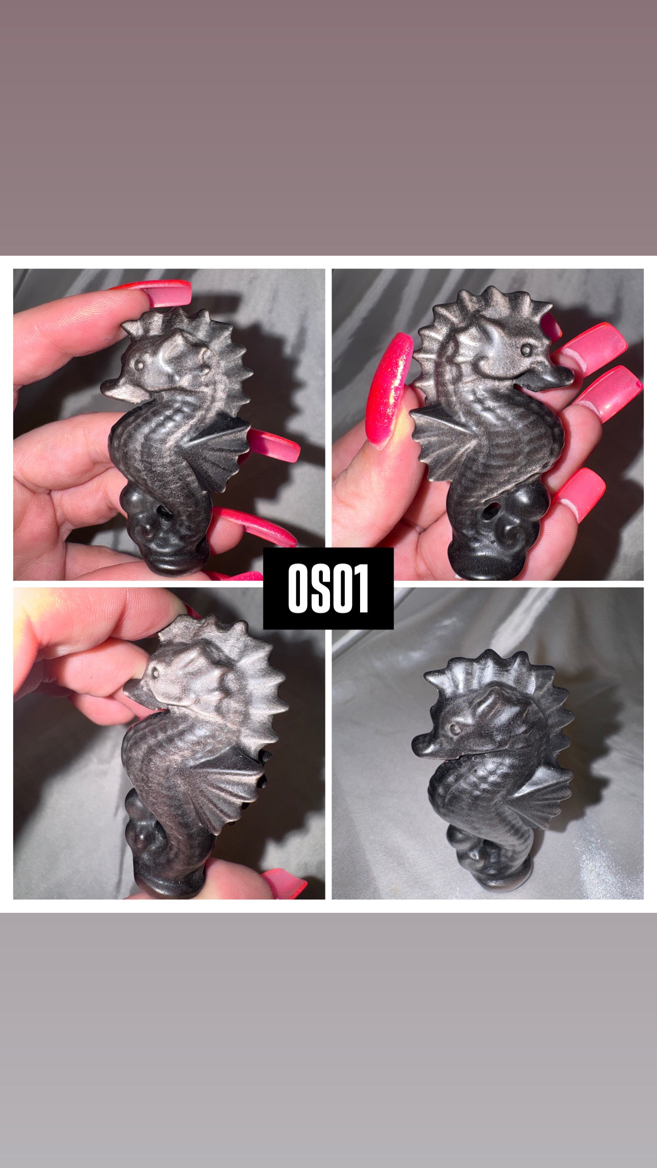 Silver Sheen Obsidian Seahorse