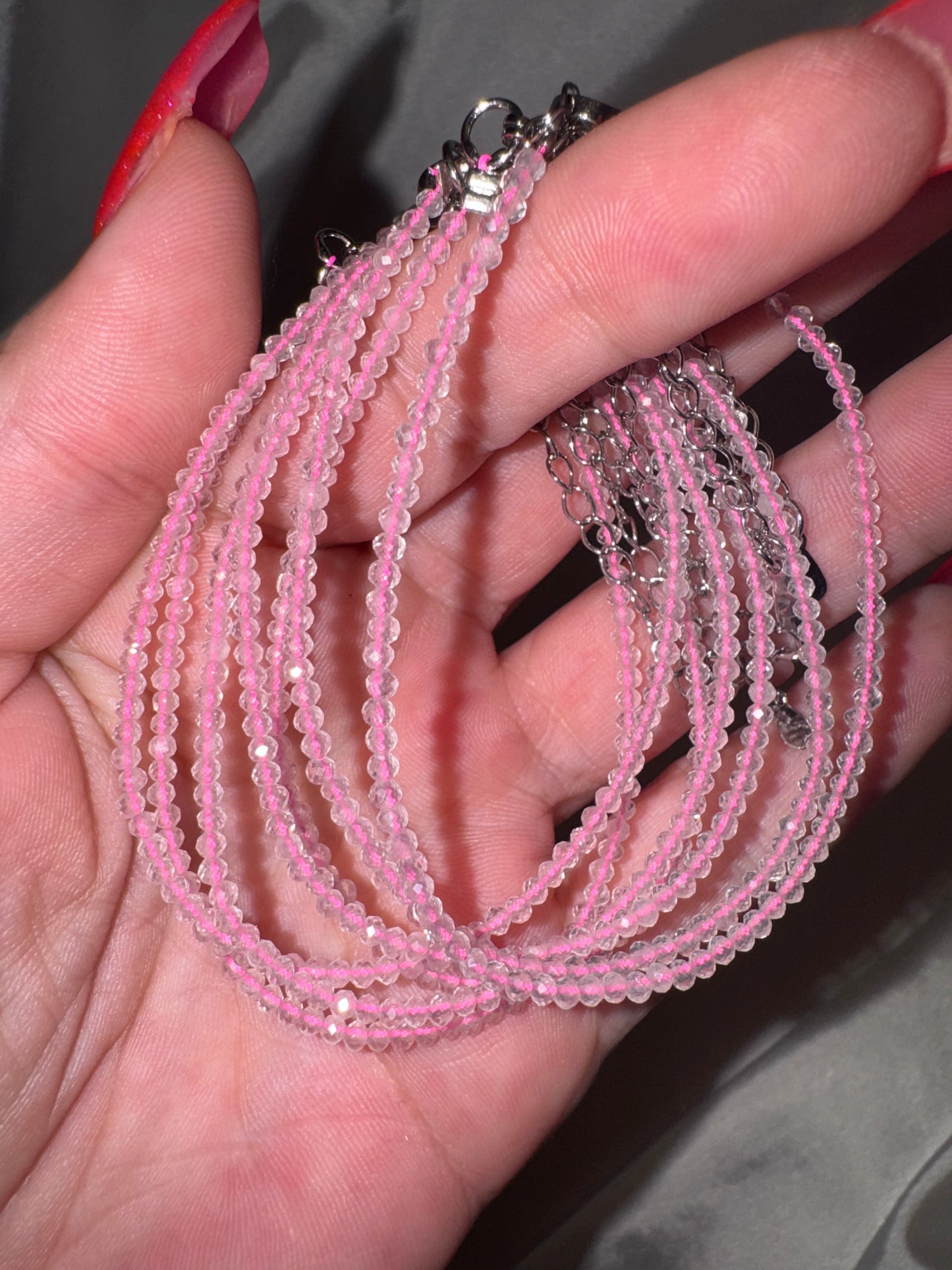 Faceted Rose Quartz 2mm Adjustable Bracelet
