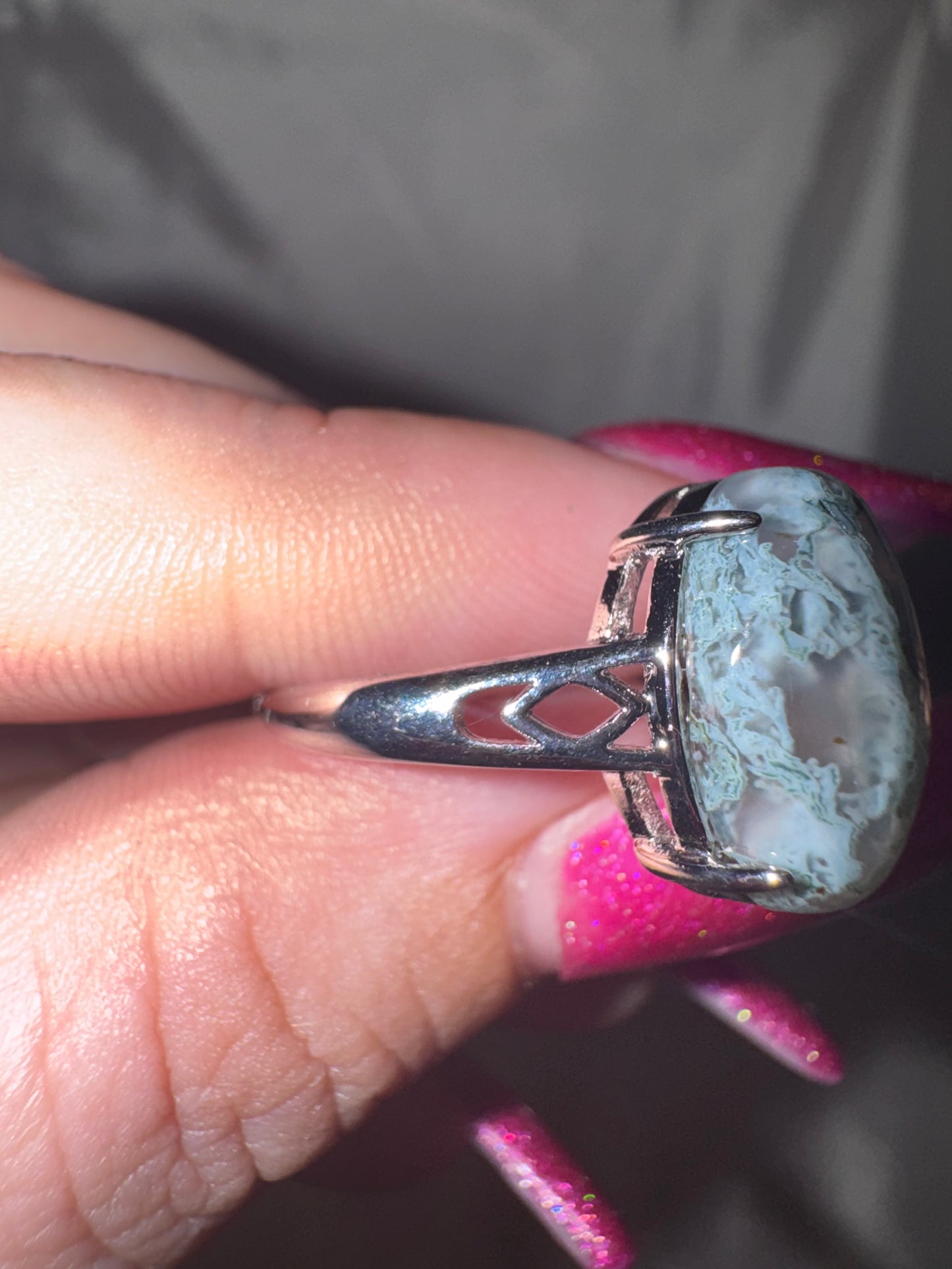 Moss Agate Adjustable Ring