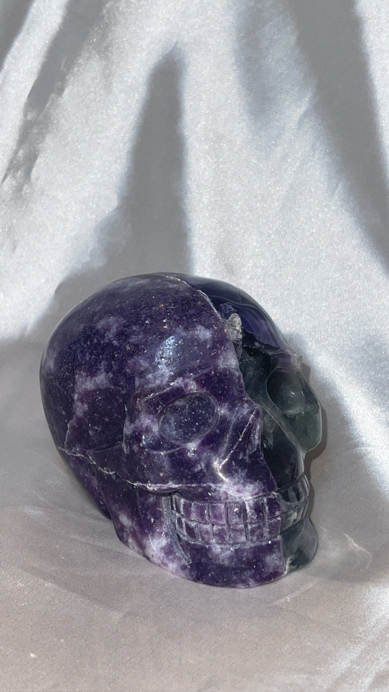 Half Lepidolite Half Fluorite XL Skull