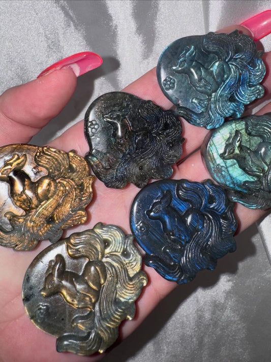 Labradorite Ninetail Fox Carving