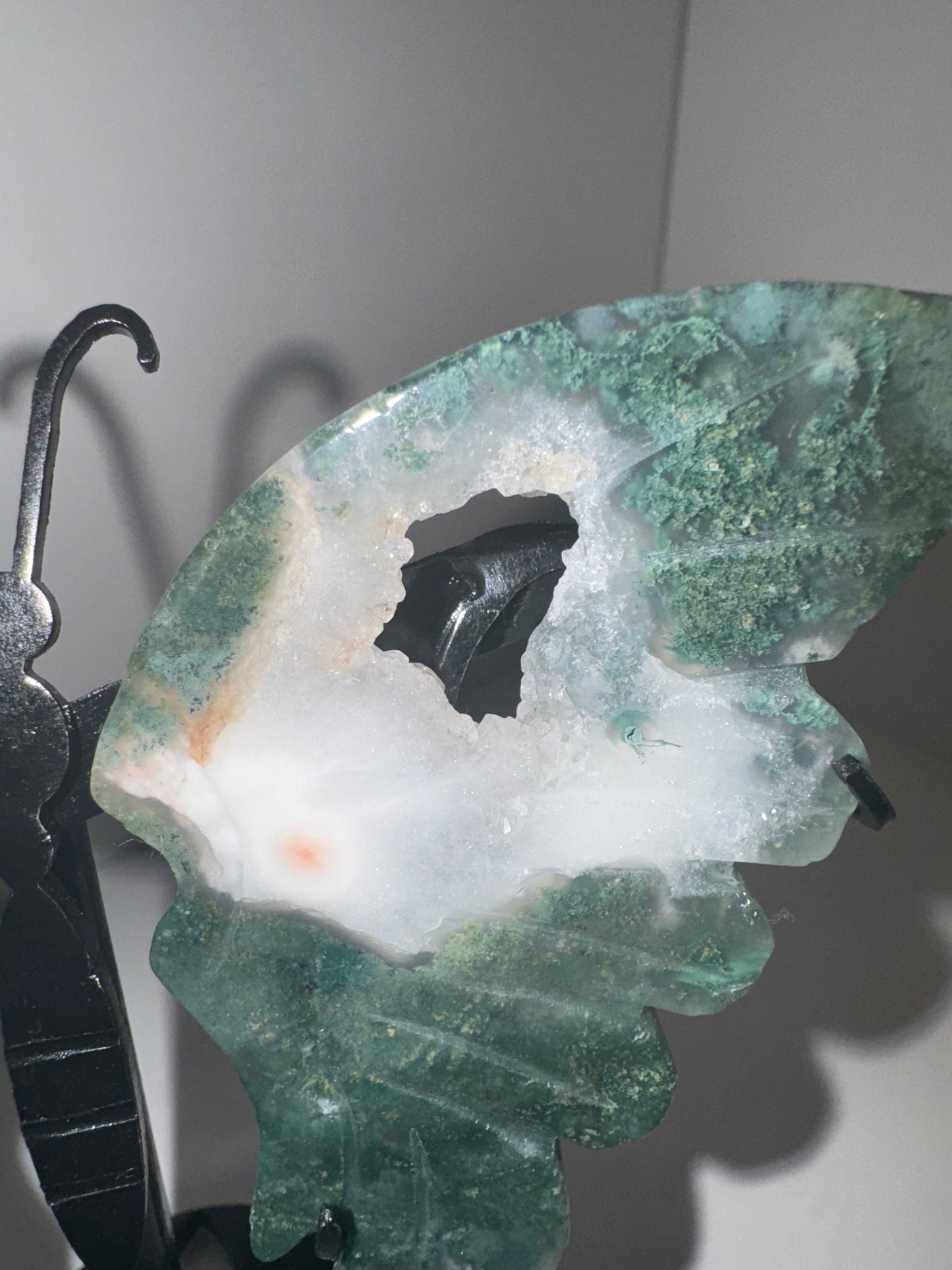 Moss Agate Large Butterfly on Stand