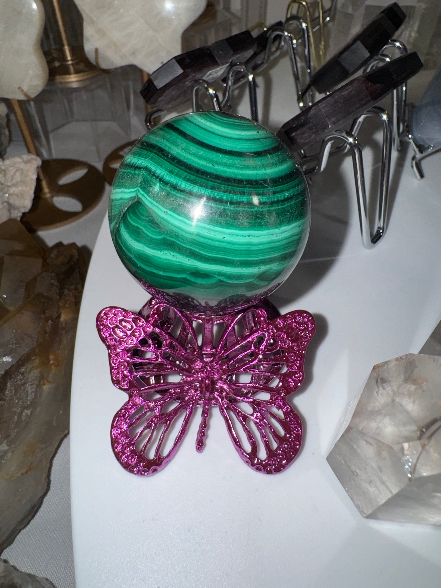 Pink Metal Butterfly Sphere stands