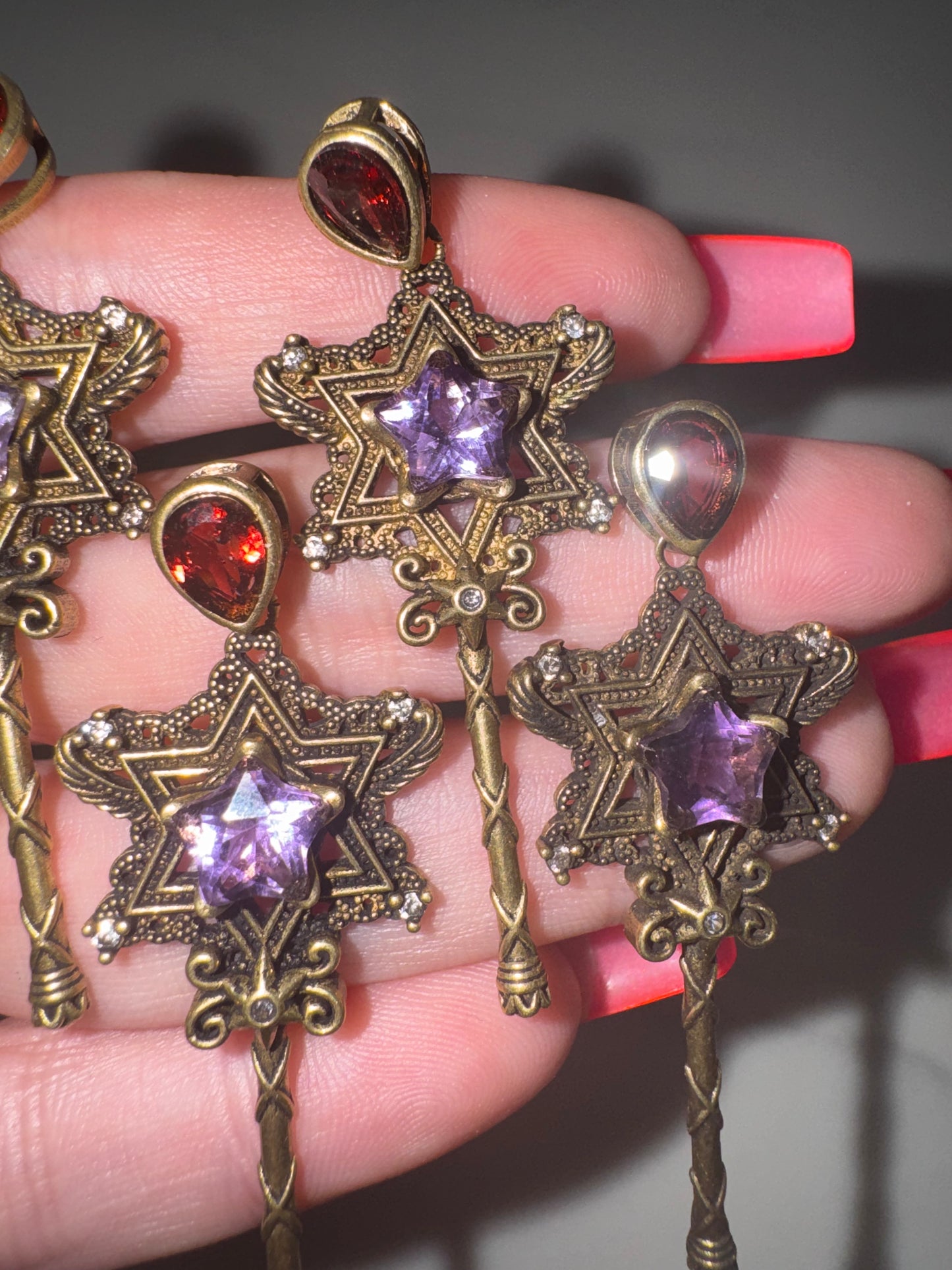 Amethyst & Garnet Faceted with Moissanite Copper Star Wand pendant