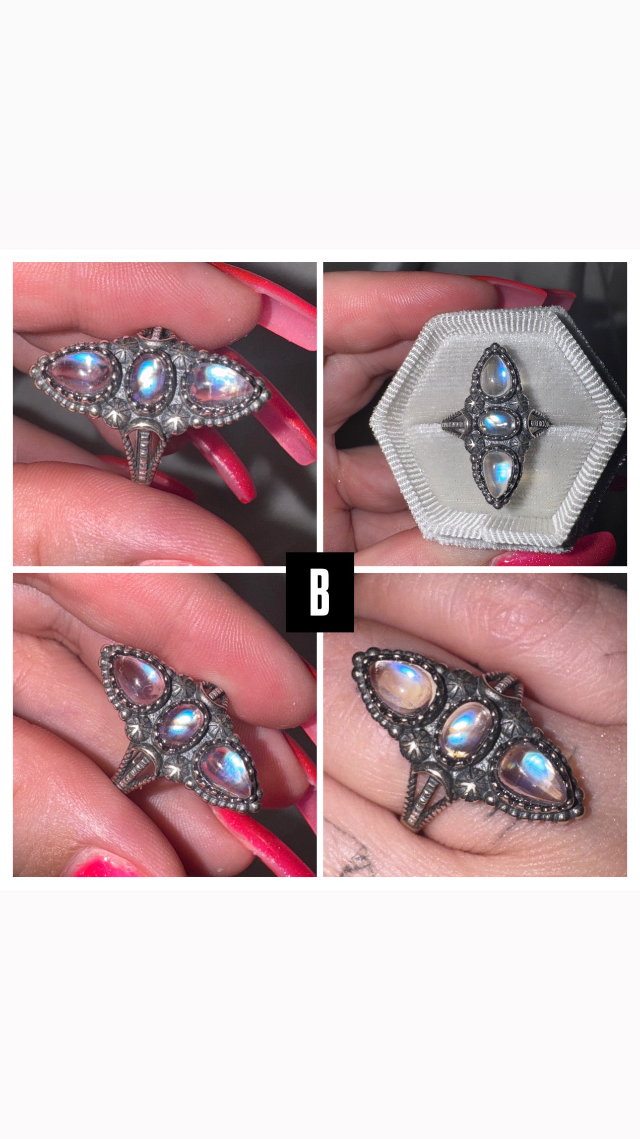 Triple Moonstone AAA 925 Adjustable Ring (last 2!)