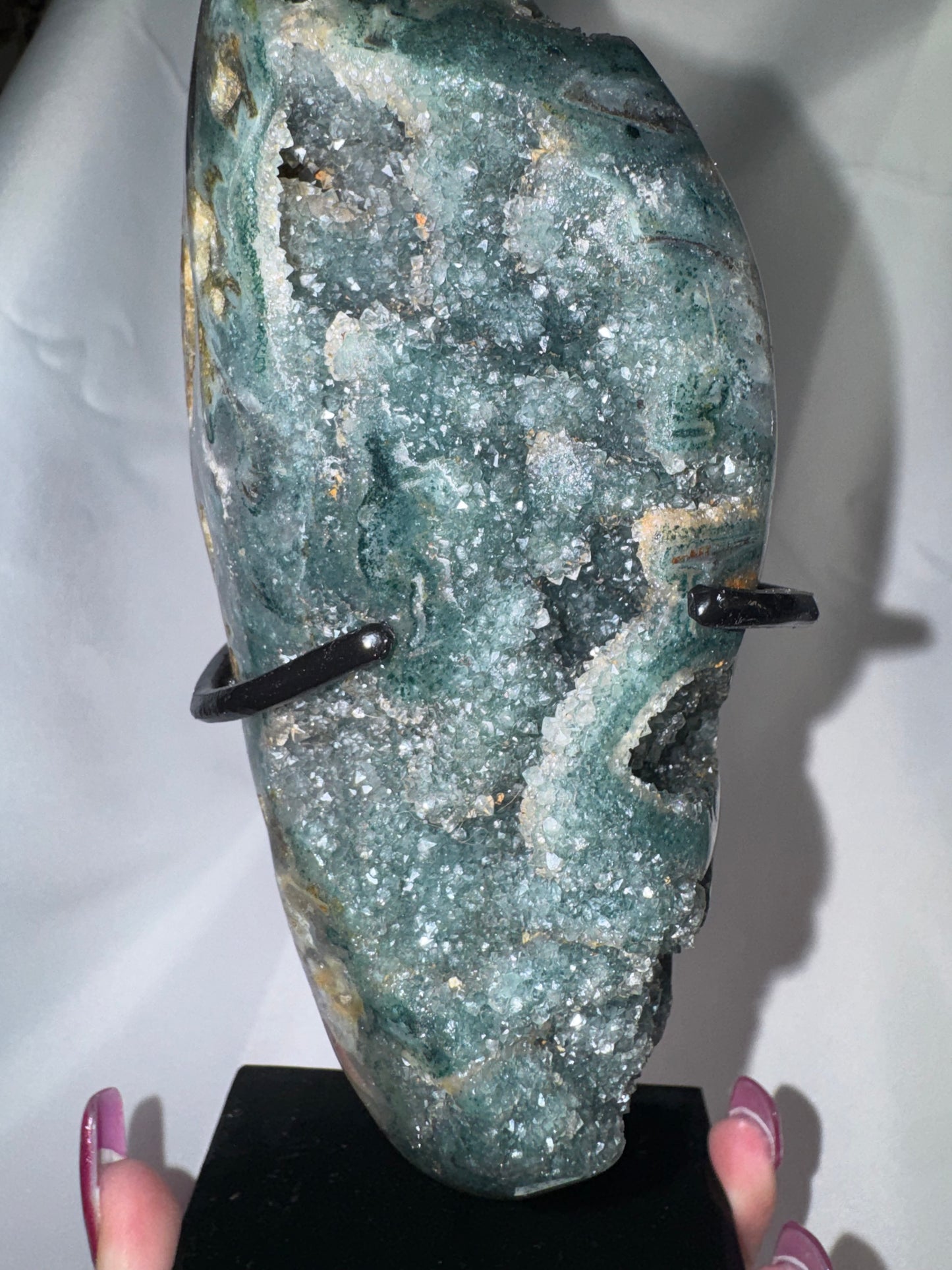 Uruguay Green Galaxy Amethyst XL Freeform on stand