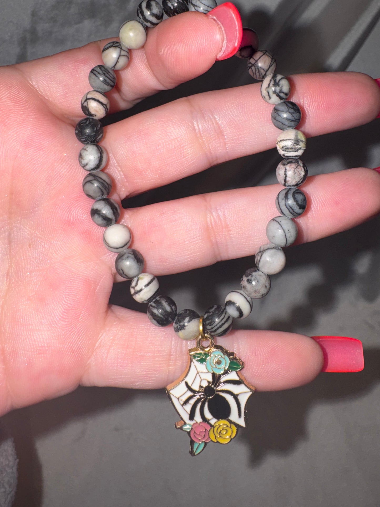 Spiderweb Jasper 6mm Bracelet with Spider Charm (last one!)