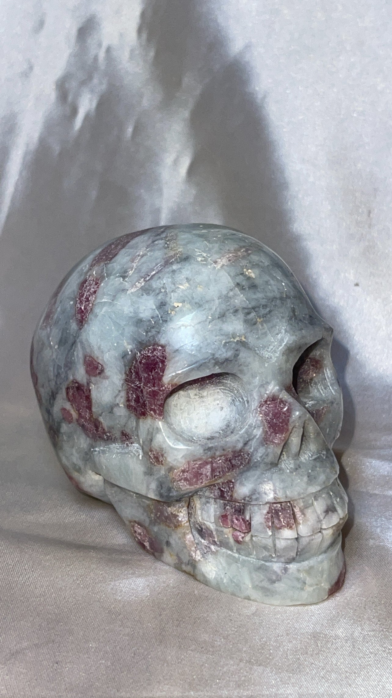 Rare Pink Tourmaline & Lepidolite on Blue Albite Large Skull