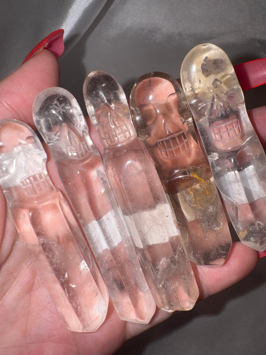 Lemurian AAA Master Carved Skull Wand