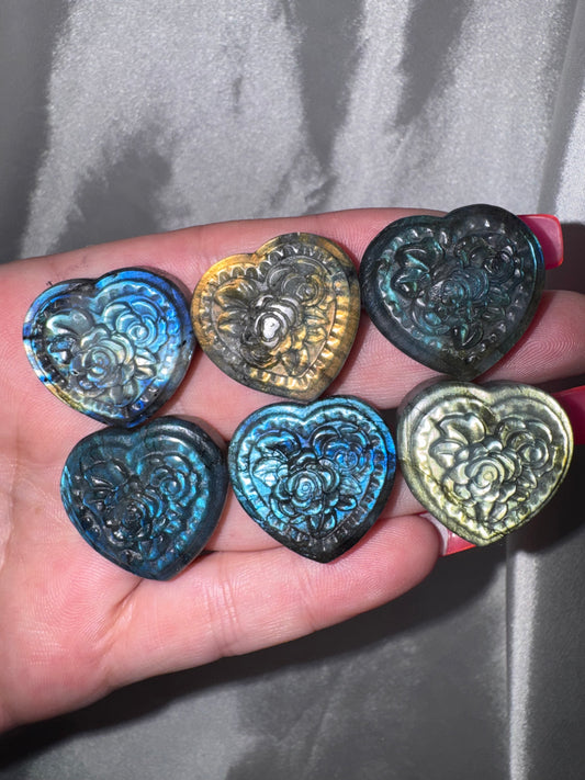 Labradorite Rose Heart Carving