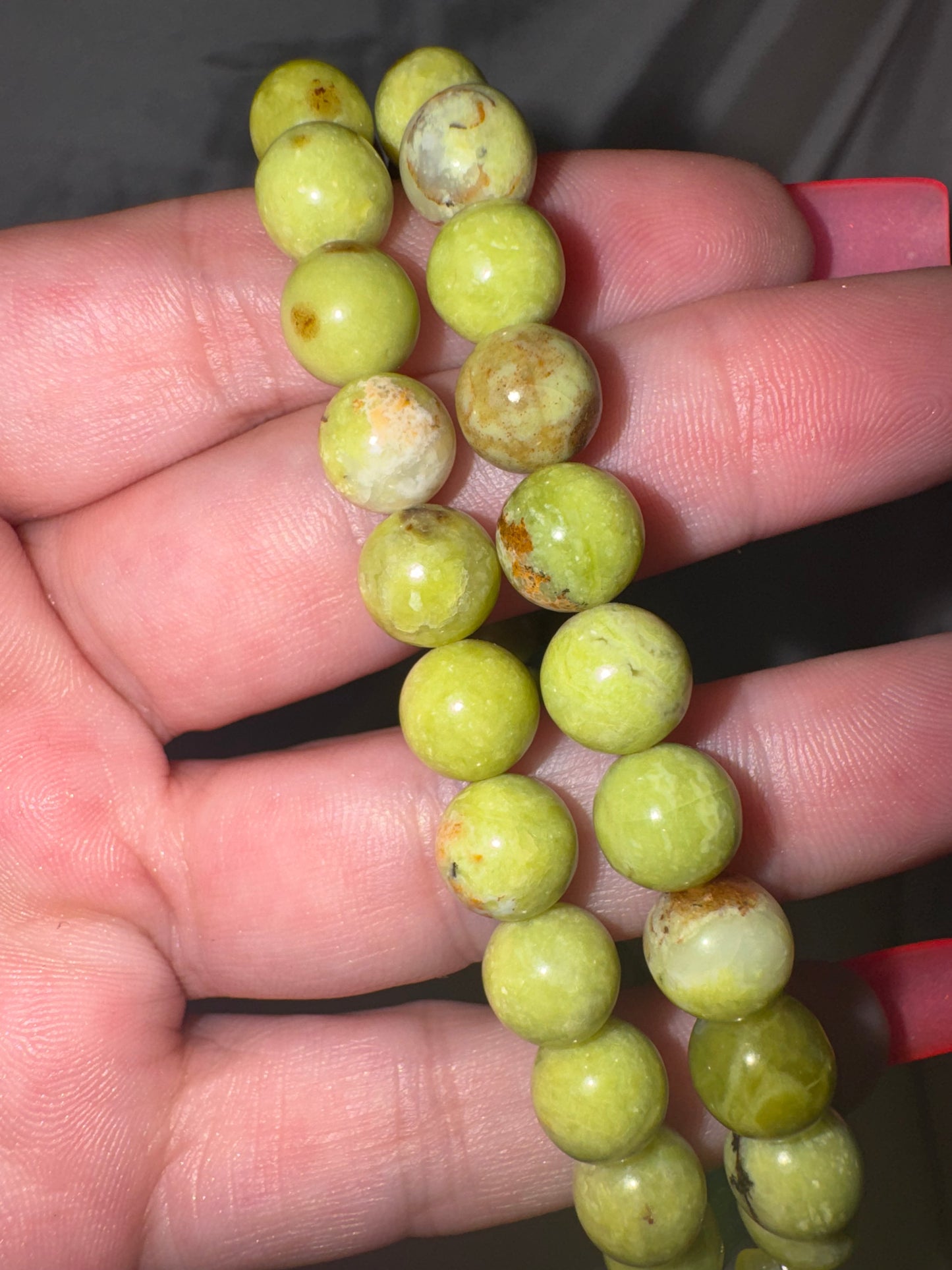 Green Opal 8mm Bracelet with Glow-In-Dark Skeleton Gummy Bear Charm