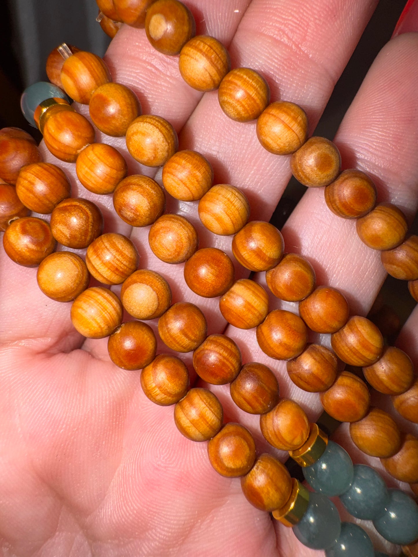 Blue Water Jade & Wood AAA 6mm Bracelet