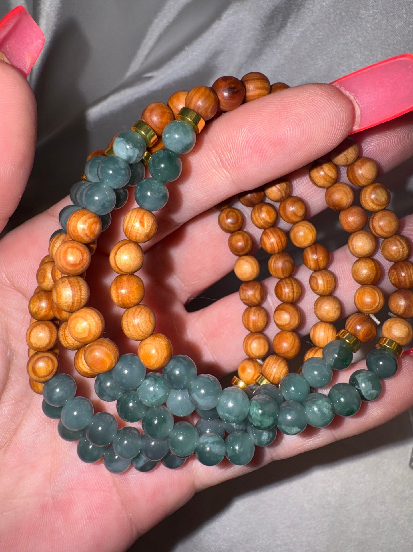 Blue Water Jade & Wood AAA 6mm Bracelet