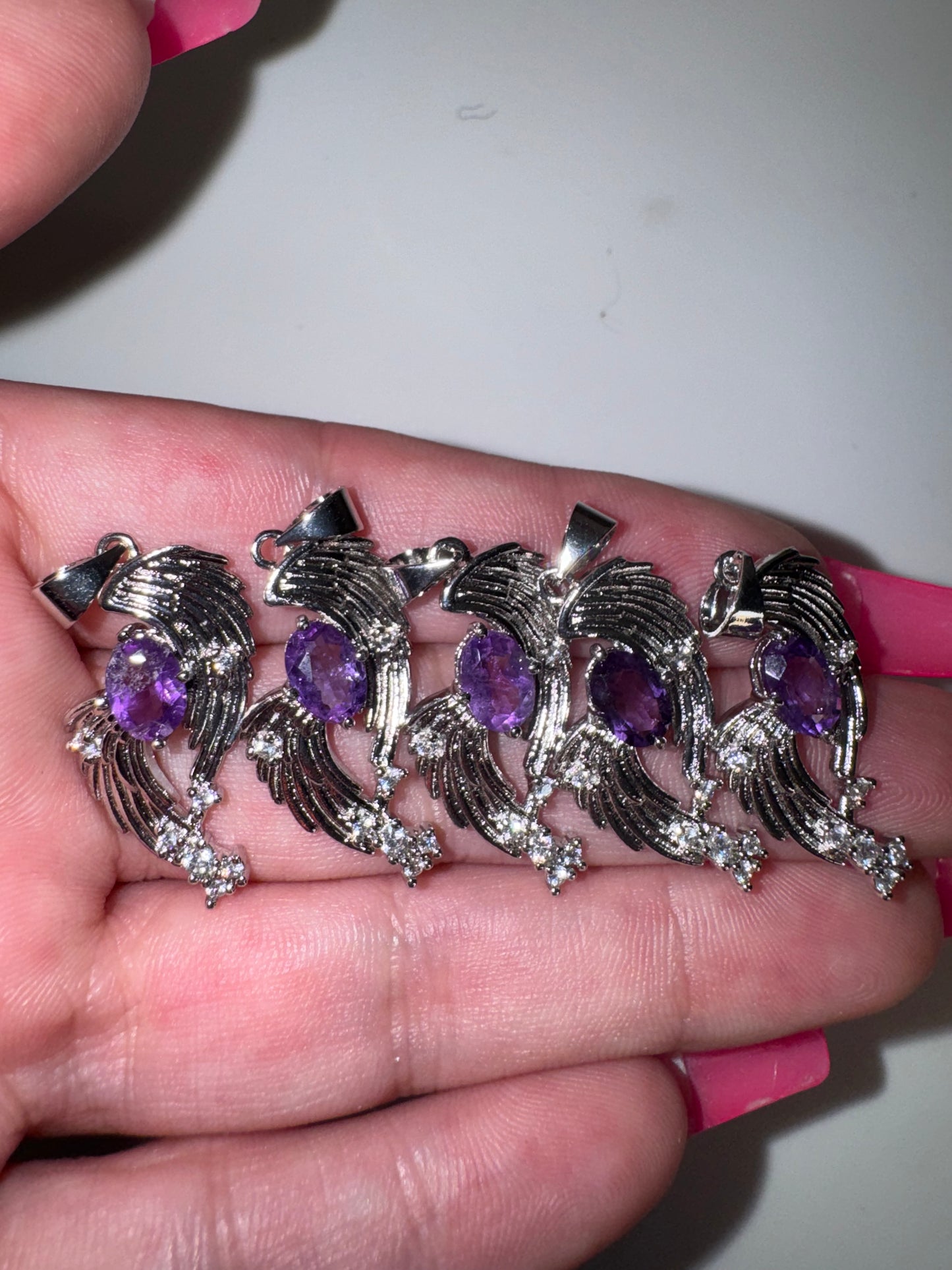 Amethyst Faceted Angel Wing Pendant