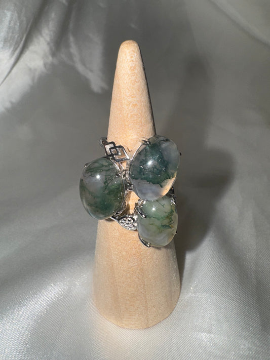 Moss Agate Adjustable Ring