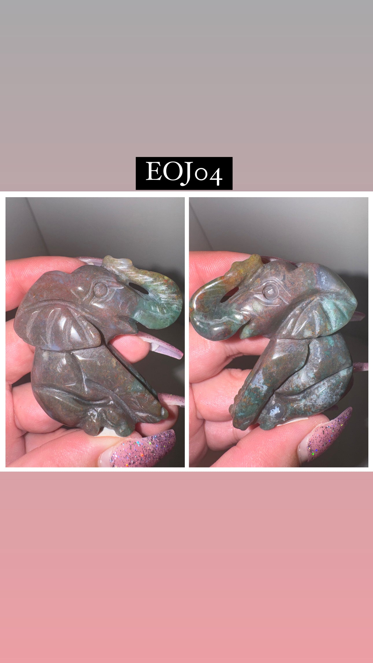 Ocean Jasper Moss Agate Sitting Elephant