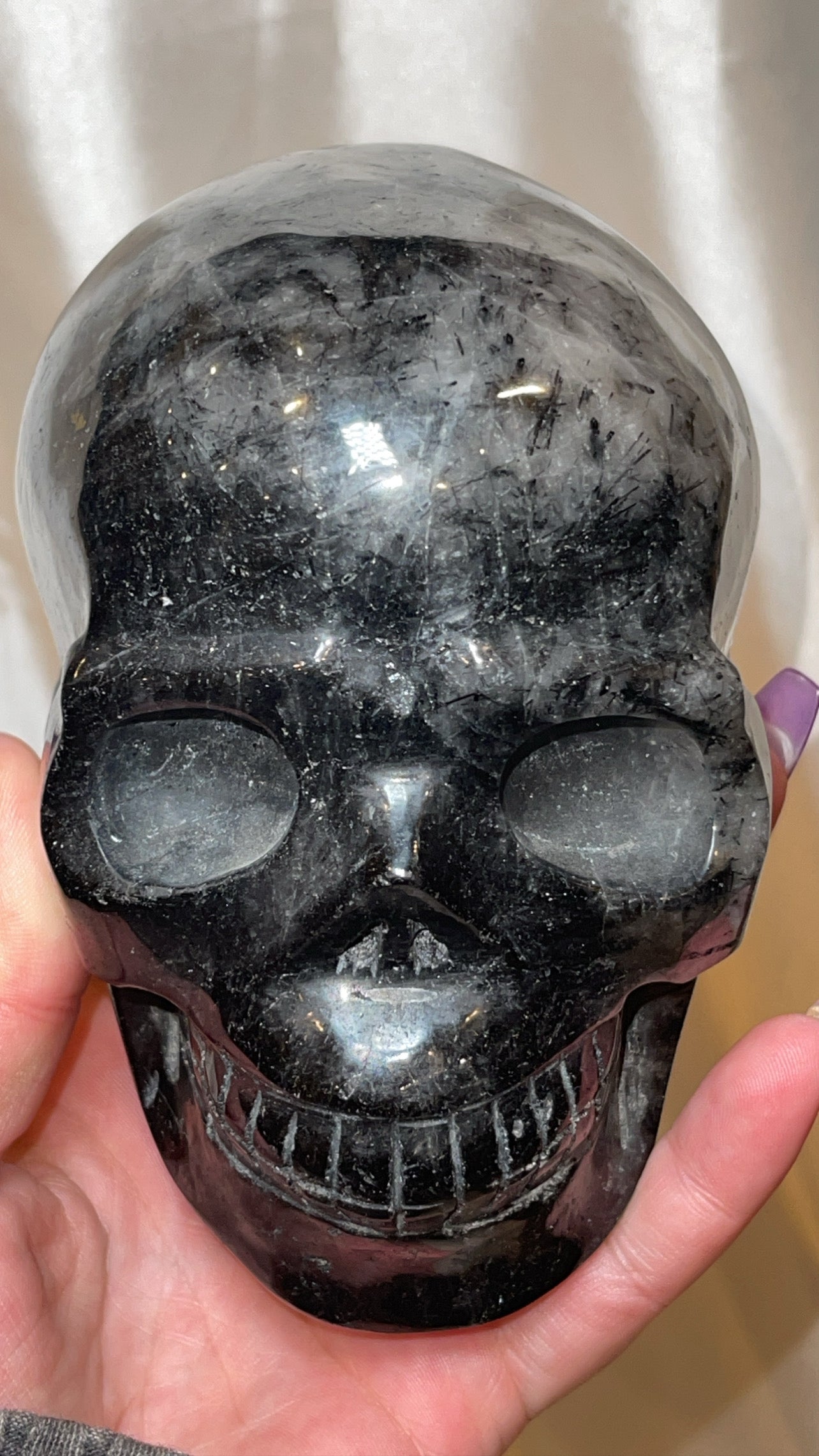 Black Tourmaline Rutilated Quartz XXL Skull