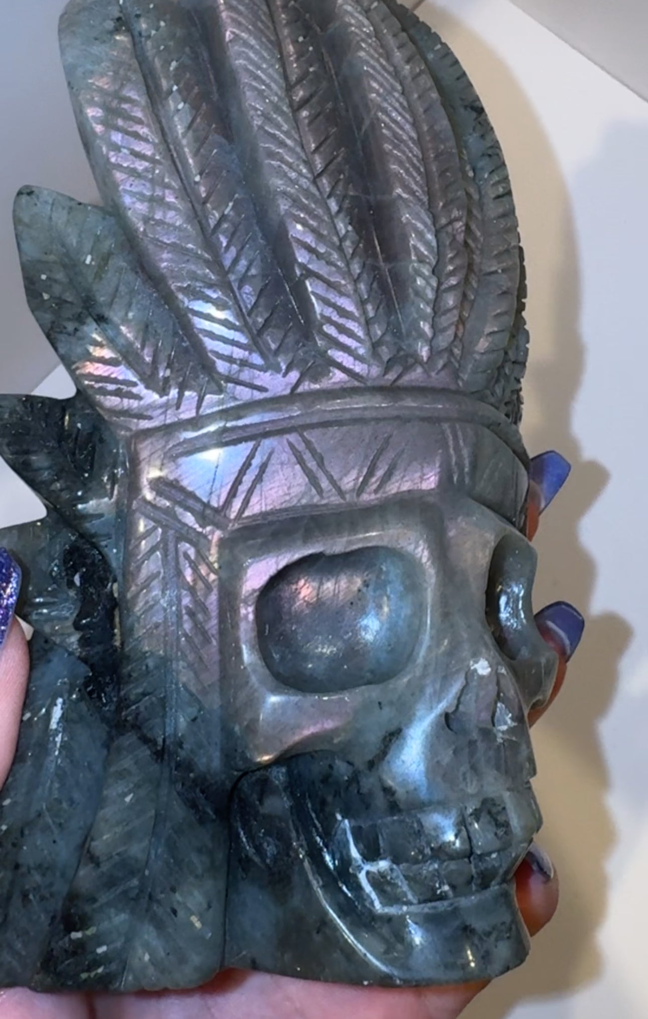 XXL Purple Labradorite Feather Skull