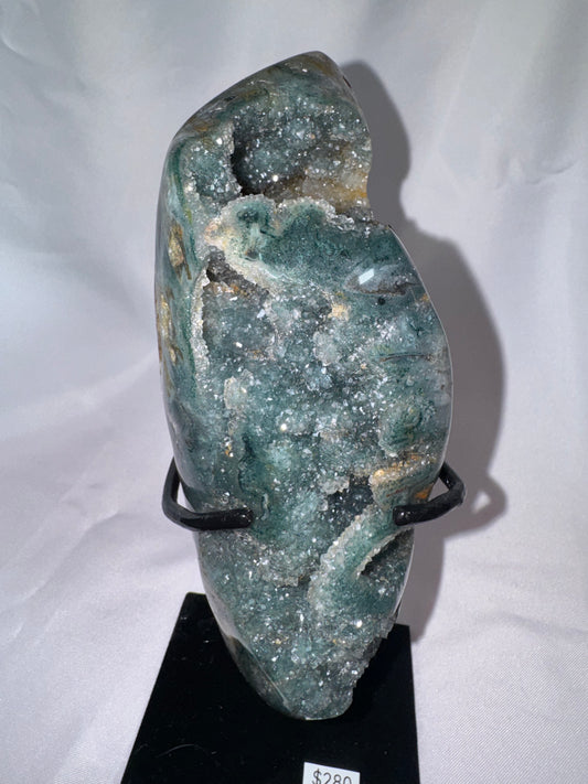 Uruguay Green Galaxy Amethyst XL Freeform on stand
